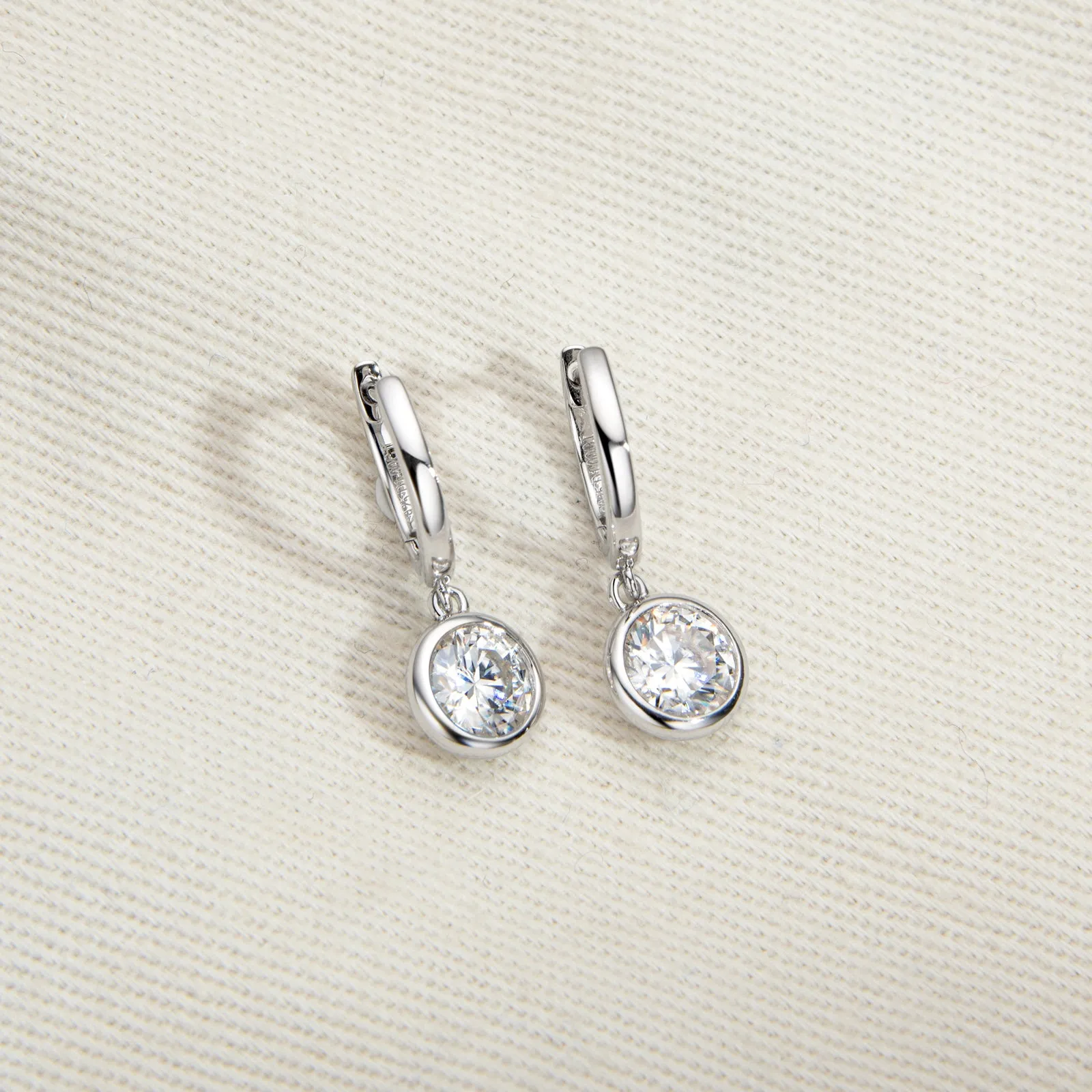 Bezel Setting 6.5mm Round Cut Moissanite Dangle Hoop Earrings