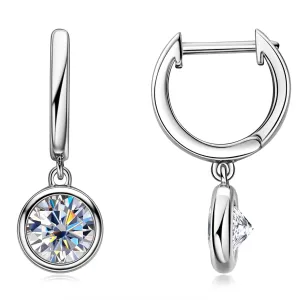 Bezel Setting 6.5mm Round Cut Moissanite Dangle Hoop Earrings