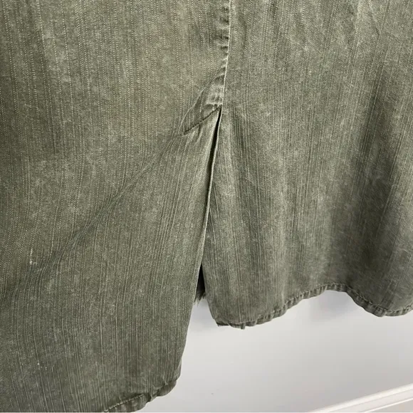 Billy T Leeway Faded Chambray Shirt Dress XS Army Olive Green Utility Boho MIDI