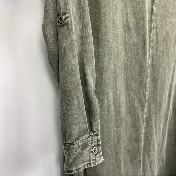 Billy T Leeway Faded Chambray Shirt Dress XS Army Olive Green Utility Boho MIDI