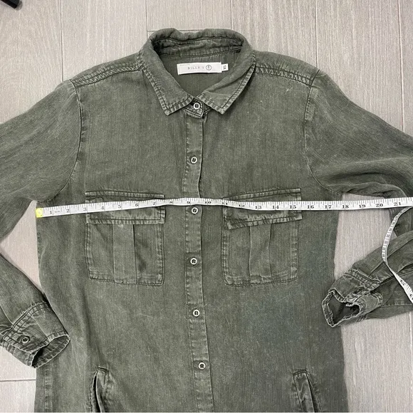 Billy T Leeway Faded Chambray Shirt Dress XS Army Olive Green Utility Boho MIDI