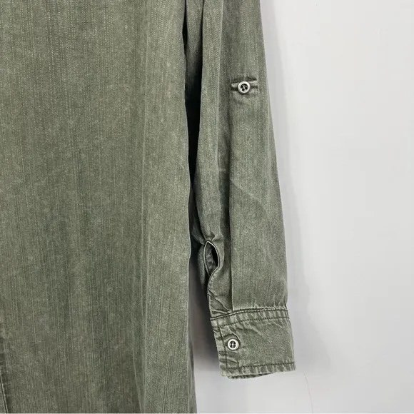 Billy T Leeway Faded Chambray Shirt Dress XS Army Olive Green Utility Boho MIDI