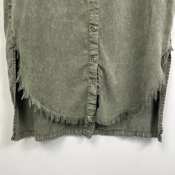 Billy T Leeway Faded Chambray Shirt Dress XS Army Olive Green Utility Boho MIDI