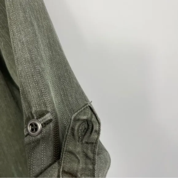 Billy T Leeway Faded Chambray Shirt Dress XS Army Olive Green Utility Boho MIDI