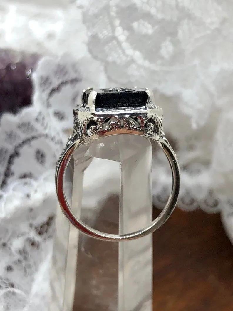 Black Camphor Glass Ring, 1915 Vintage style, Edwardian Jewelry #D232