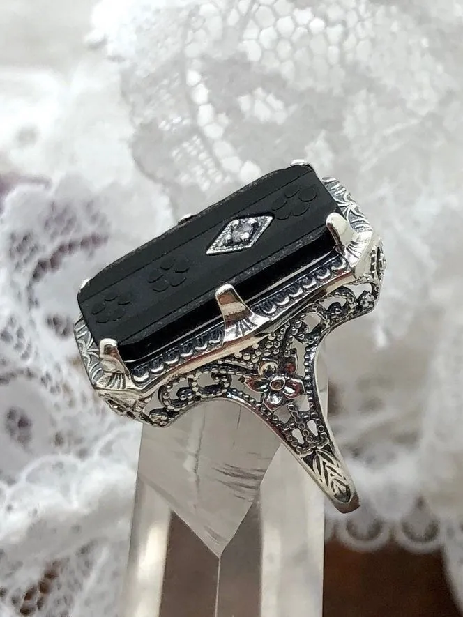Black Camphor Glass Ring, 1915 Vintage style, Edwardian Jewelry #D232