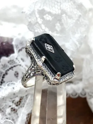 Black Camphor Glass Ring, 1915 Vintage style, Edwardian Jewelry #D232