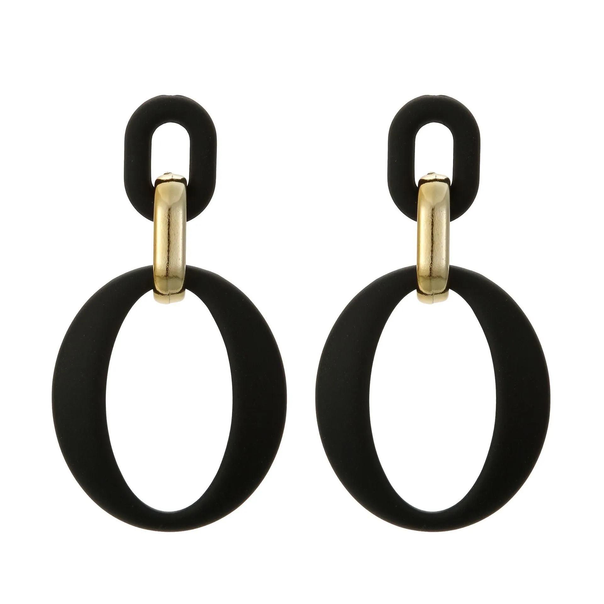 Black Enamel & 18K Gold-Plated Openwork Oval Drop Earrings