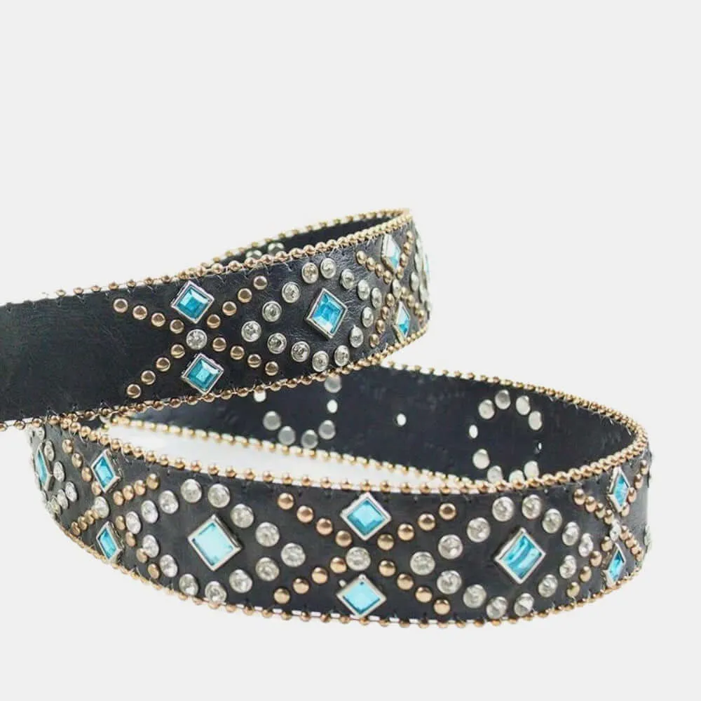 Black Rhinestone PU Leather Belt – Sleek & Sparkly Fashion