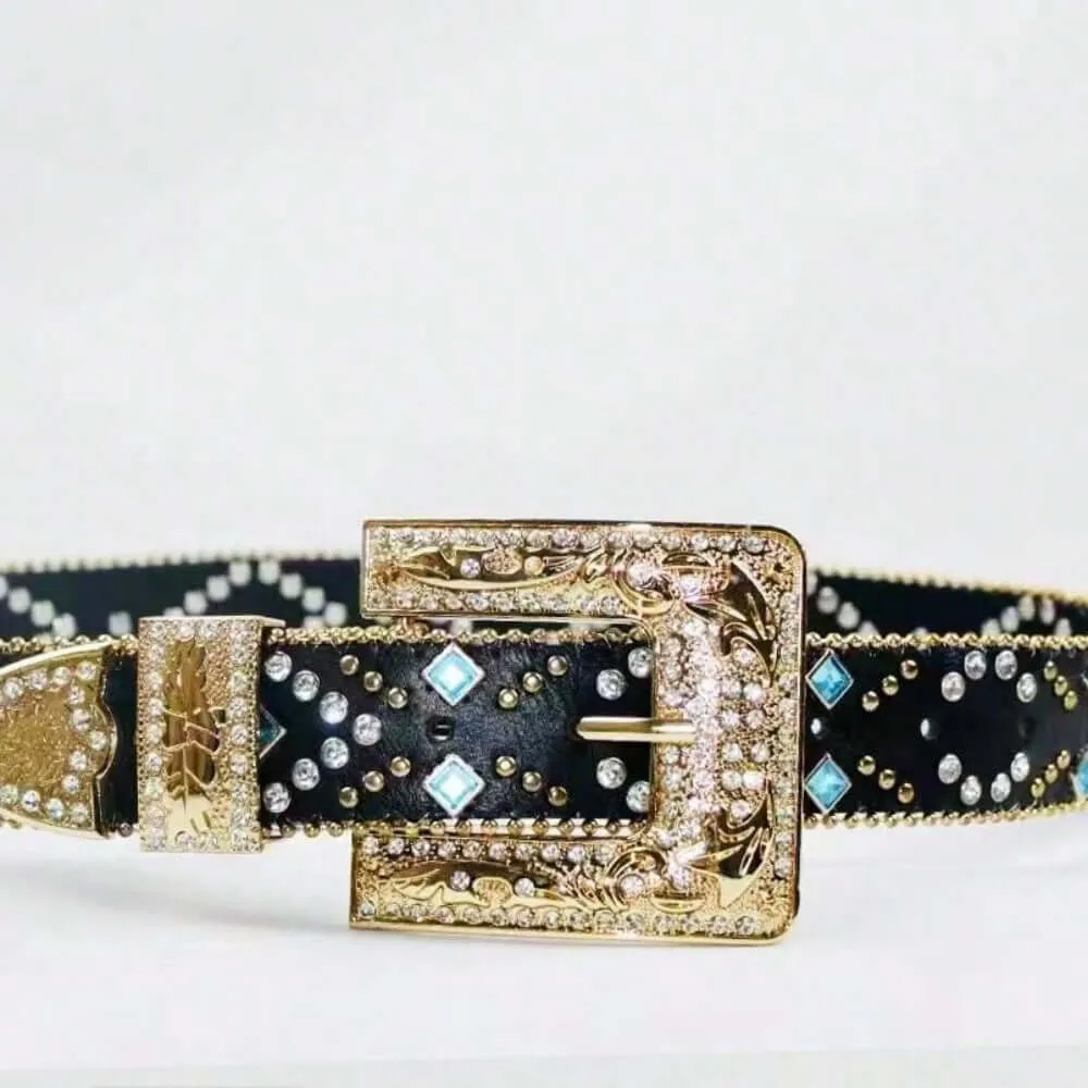Black Rhinestone PU Leather Belt – Sleek & Sparkly Fashion