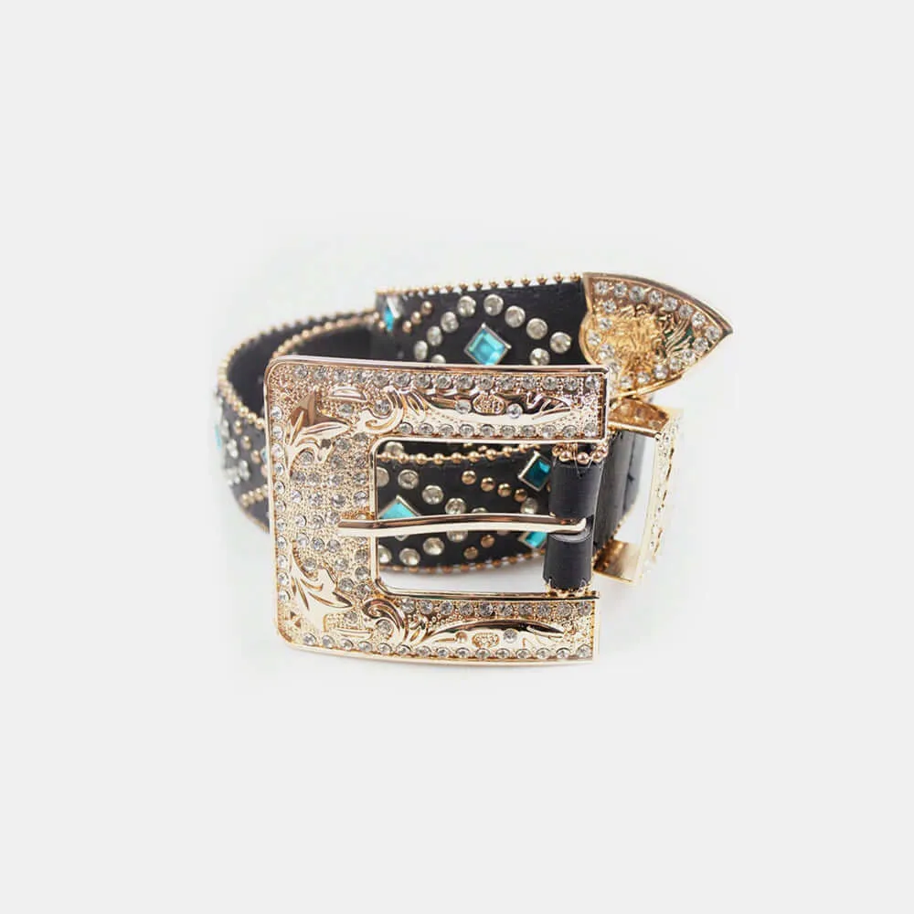 Black Rhinestone PU Leather Belt – Sleek & Sparkly Fashion