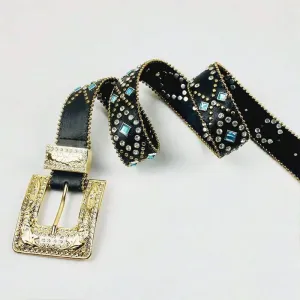Black Rhinestone PU Leather Belt – Sleek & Sparkly Fashion