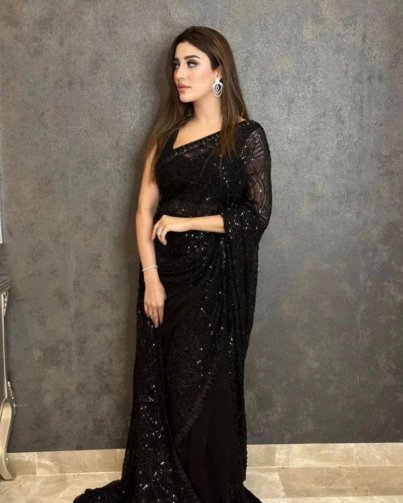 Black Sequins Party Wear Saree