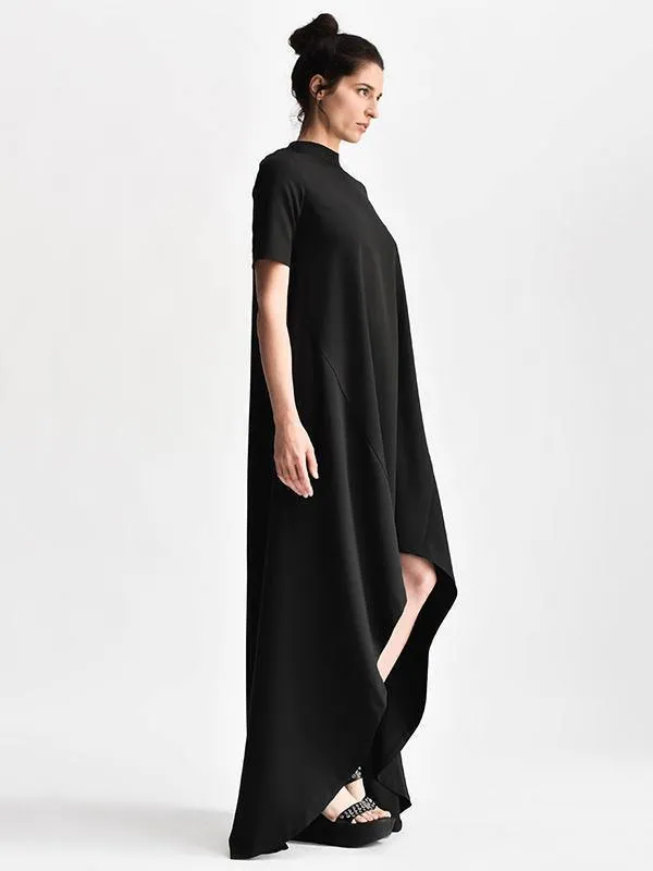 Black Short Sleeves Long Dress