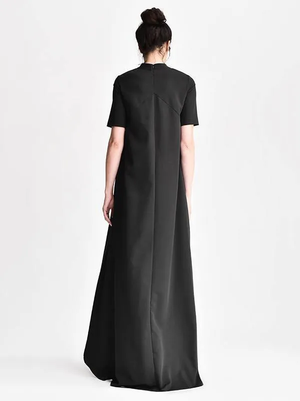 Black Short Sleeves Long Dress
