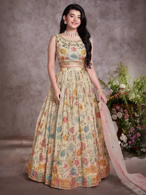 Blossoming Lemon Yellow Floral Print Lehenga for Girl