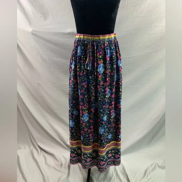 Blue Boho Floral Print Skirt