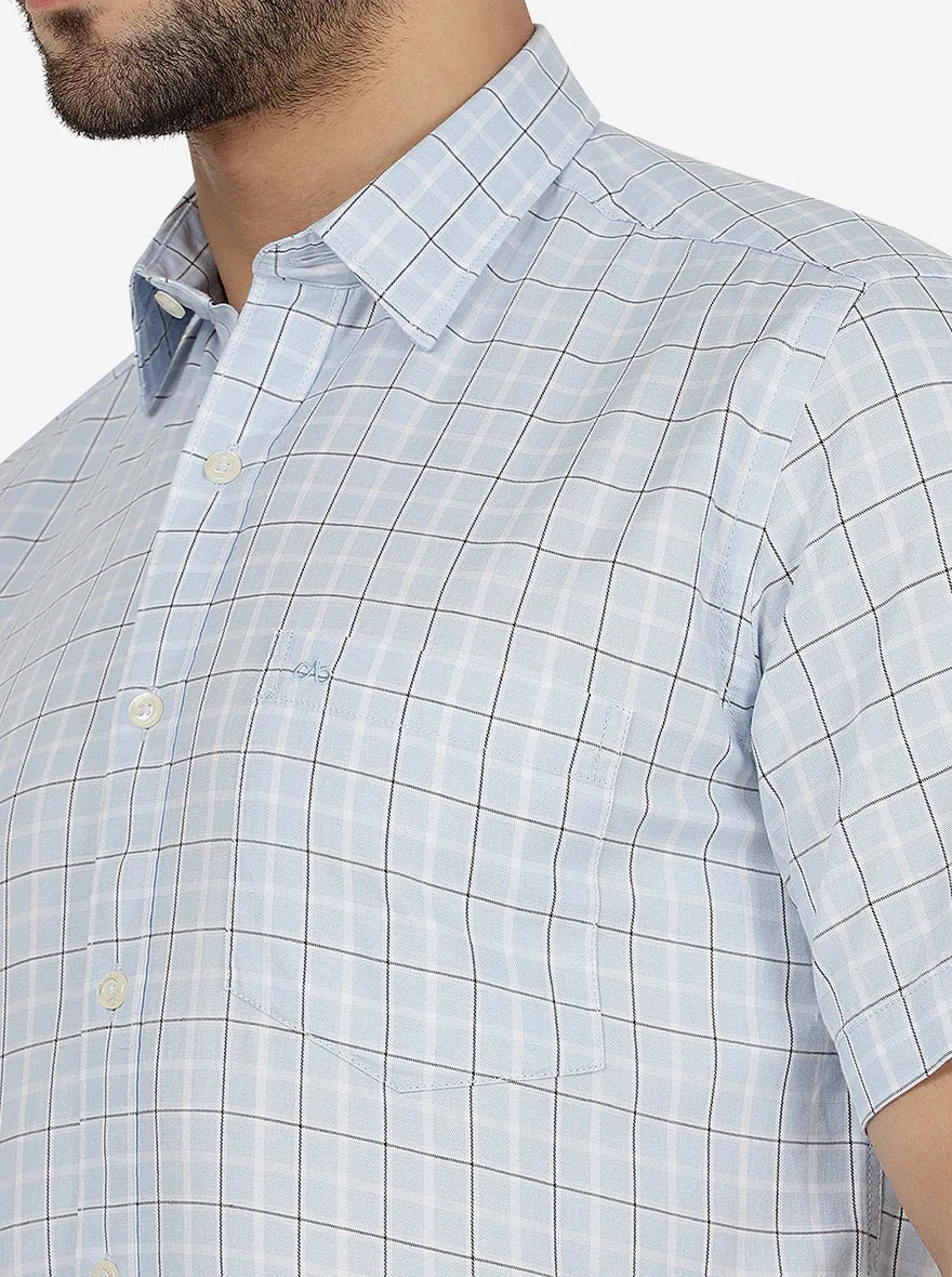 Blue Checked Slim Fit Semi Casual Shirt | JadeBlue