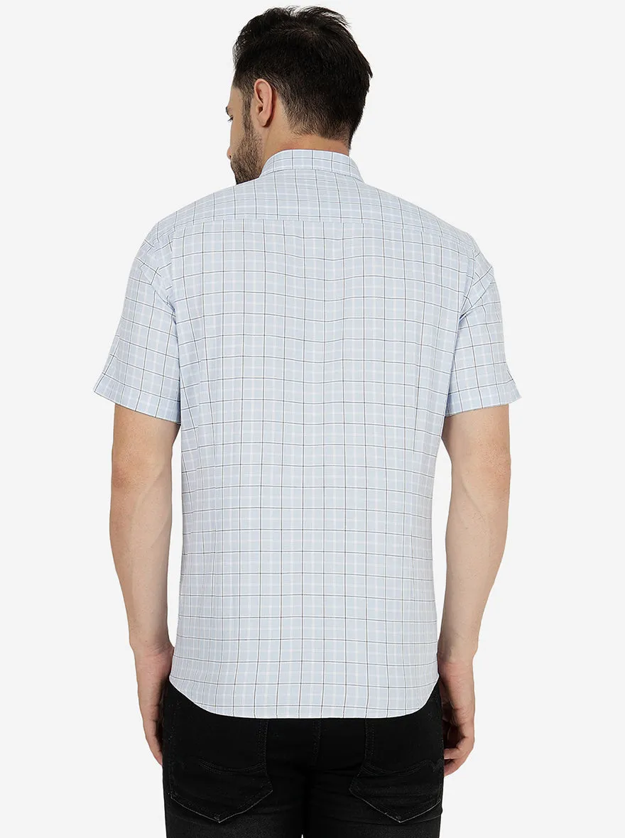 Blue Checked Slim Fit Semi Casual Shirt | JadeBlue