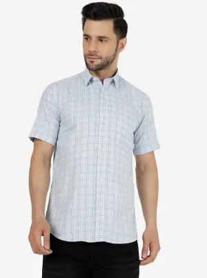 Blue Checked Slim Fit Semi Casual Shirt | JadeBlue