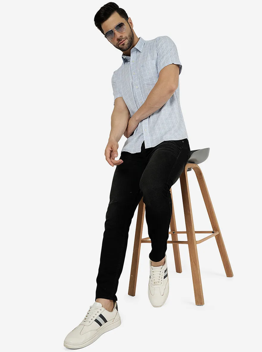 Blue Checked Slim Fit Semi Casual Shirt | JadeBlue