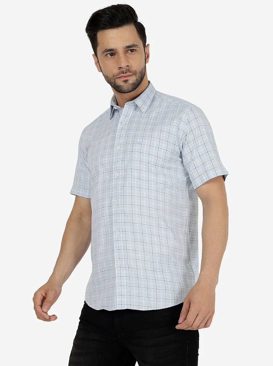 Blue Checked Slim Fit Semi Casual Shirt | JadeBlue