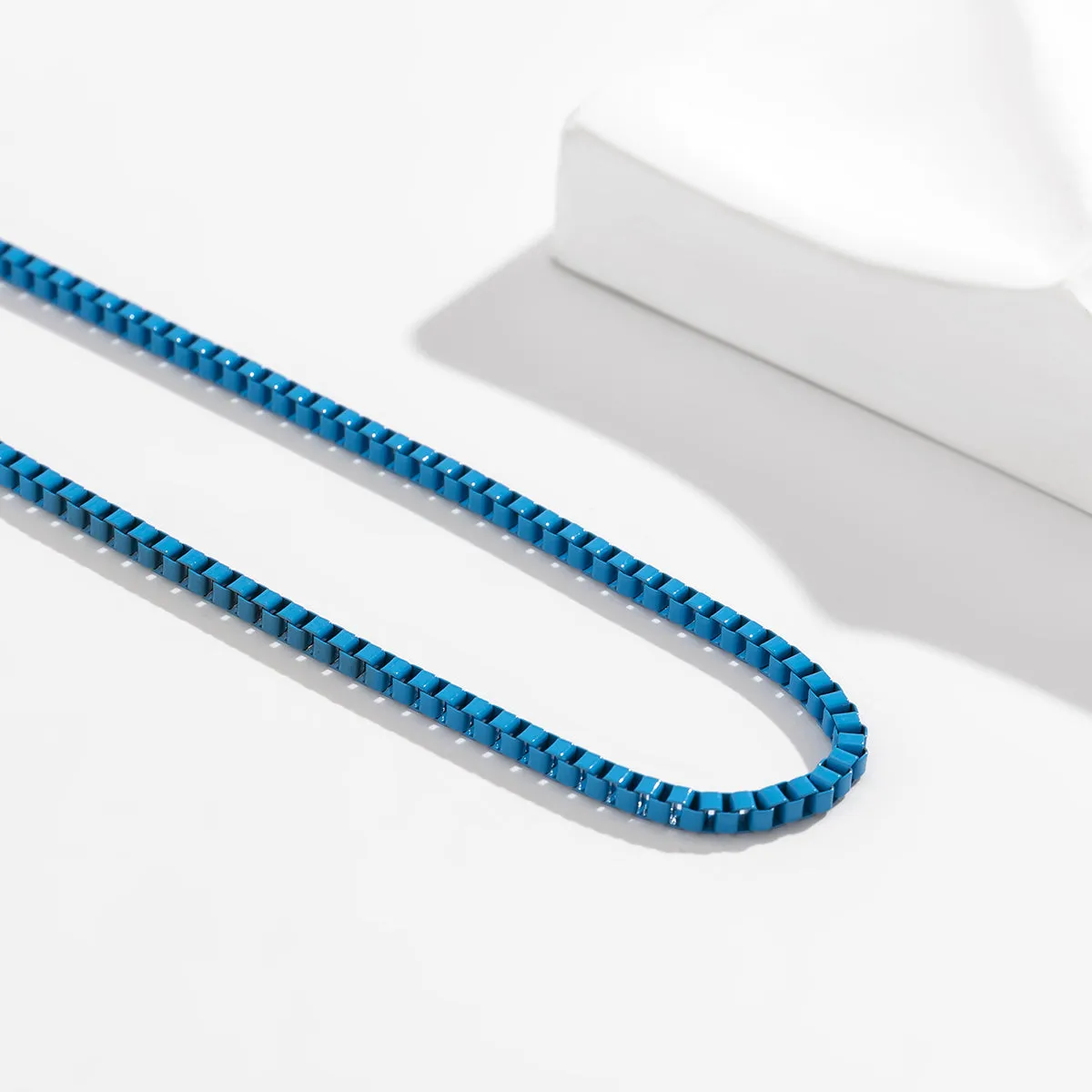 Blue Enamel & Silver-Plated Box Chain Necklace