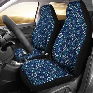 Blue, Teal and Black Geometric Boho Retro Pattern Seat Covers