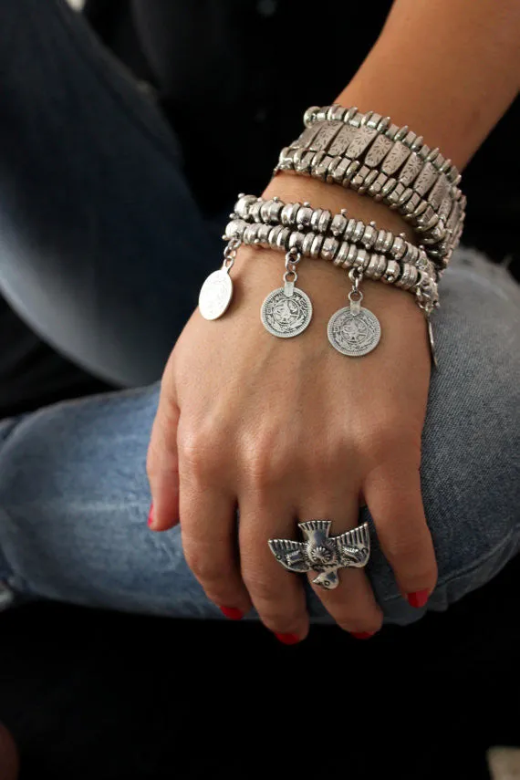 Bohemian Silver Retro Vintage Flower Boho Turkish Jewelry