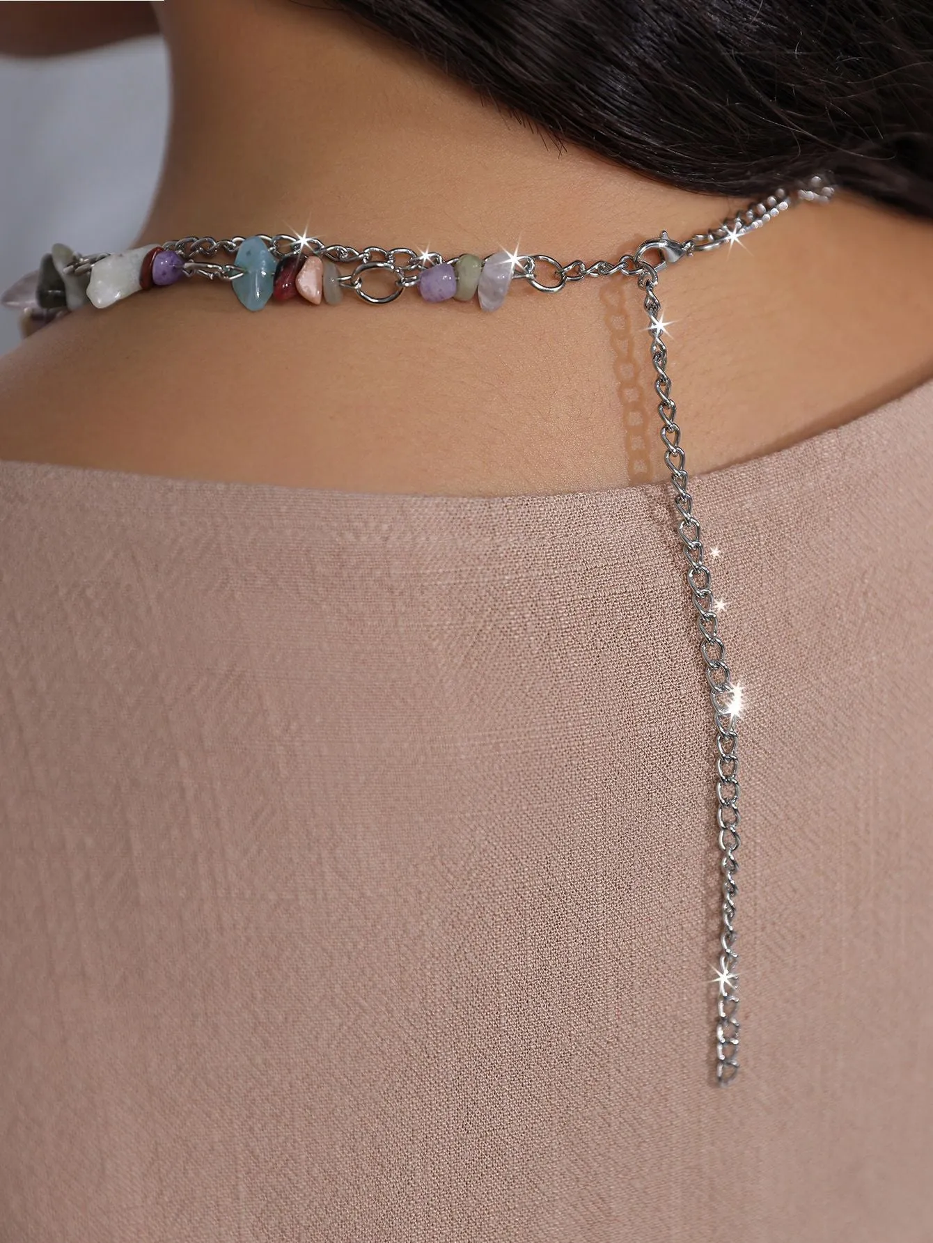 Bohemian Stone-Adorned Layered Necklace with Shell Pendant