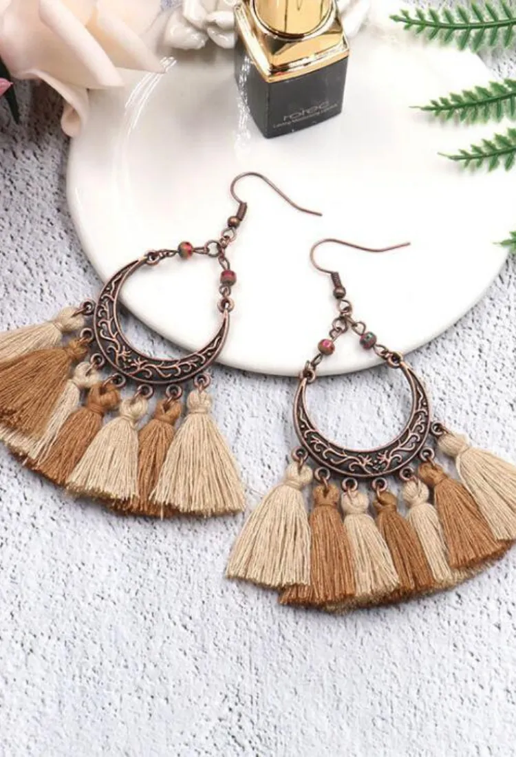 Boho Chic Earrings in Tan