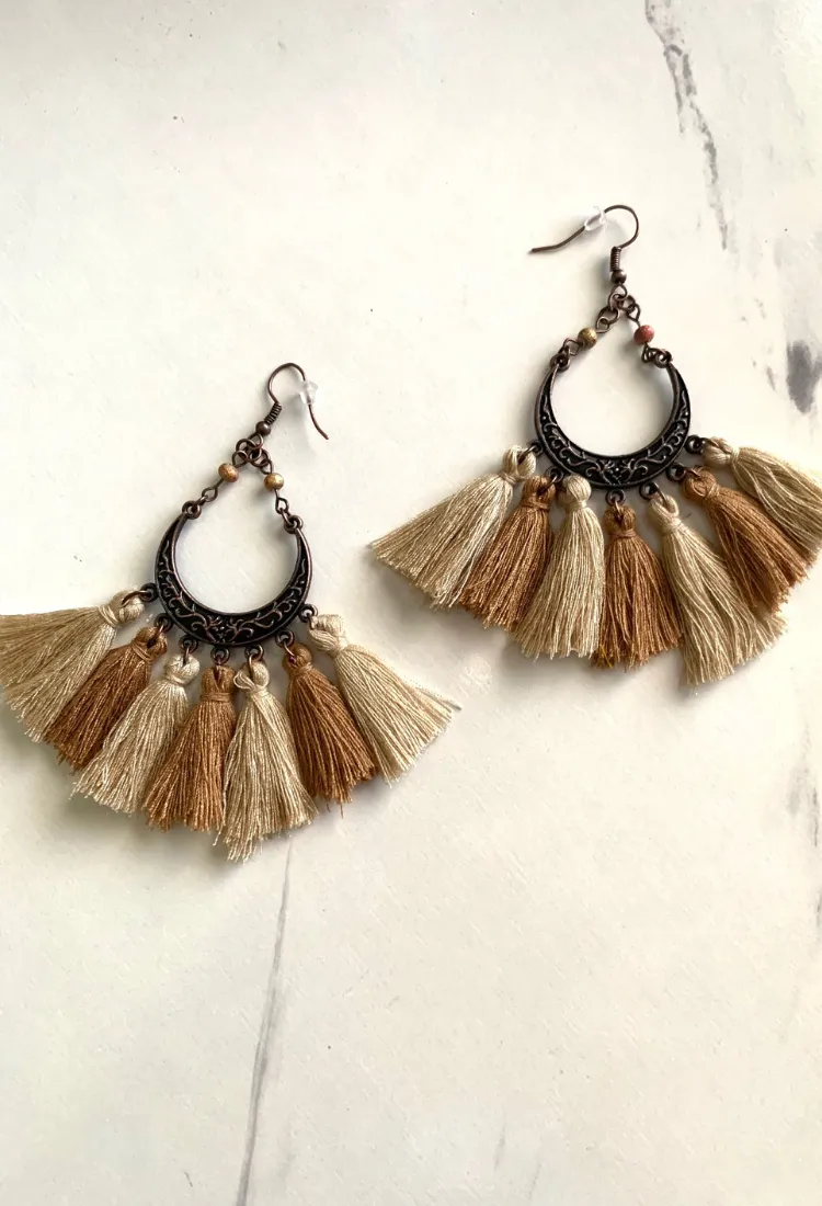 Boho Chic Earrings in Tan