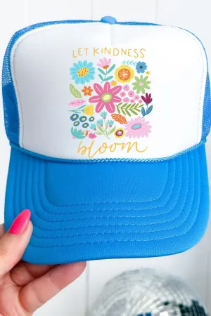 Boho Let Kindness Bloom Otto Neon Blue with White Foam Front Trucker Hat