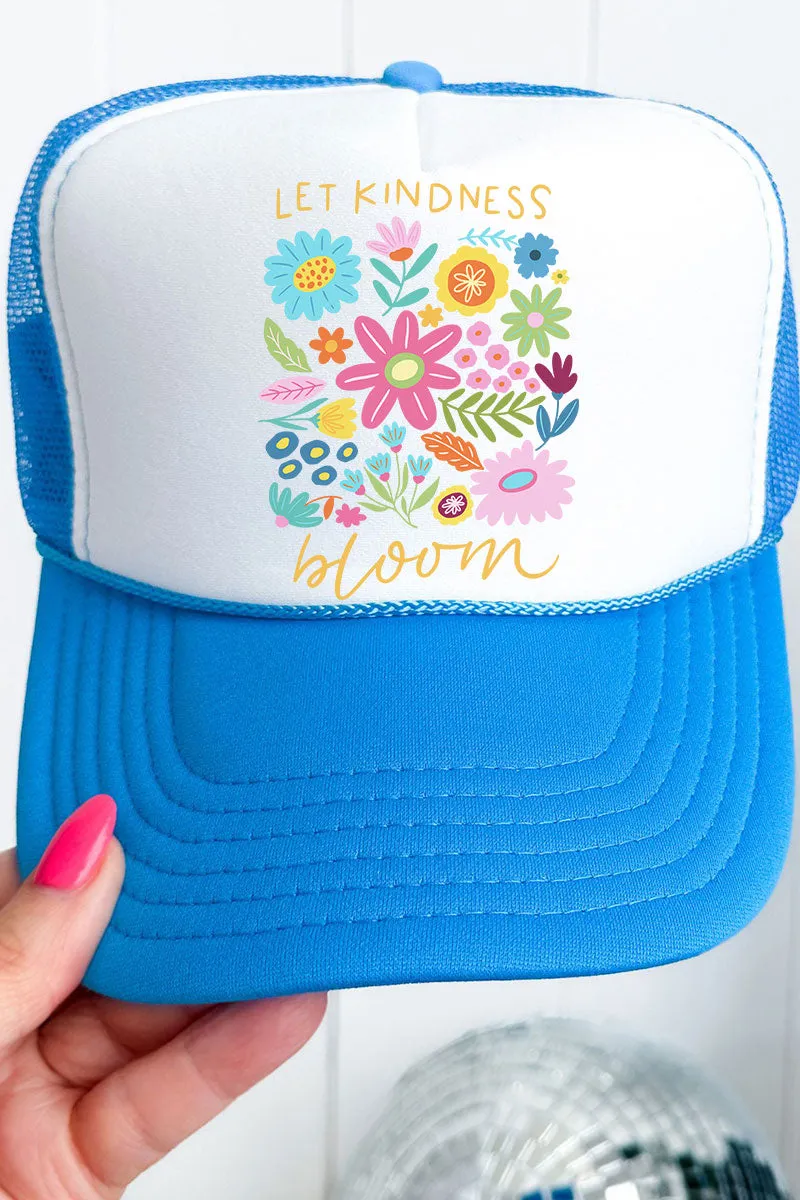 Boho Let Kindness Bloom Otto Neon Blue with White Foam Front Trucker Hat