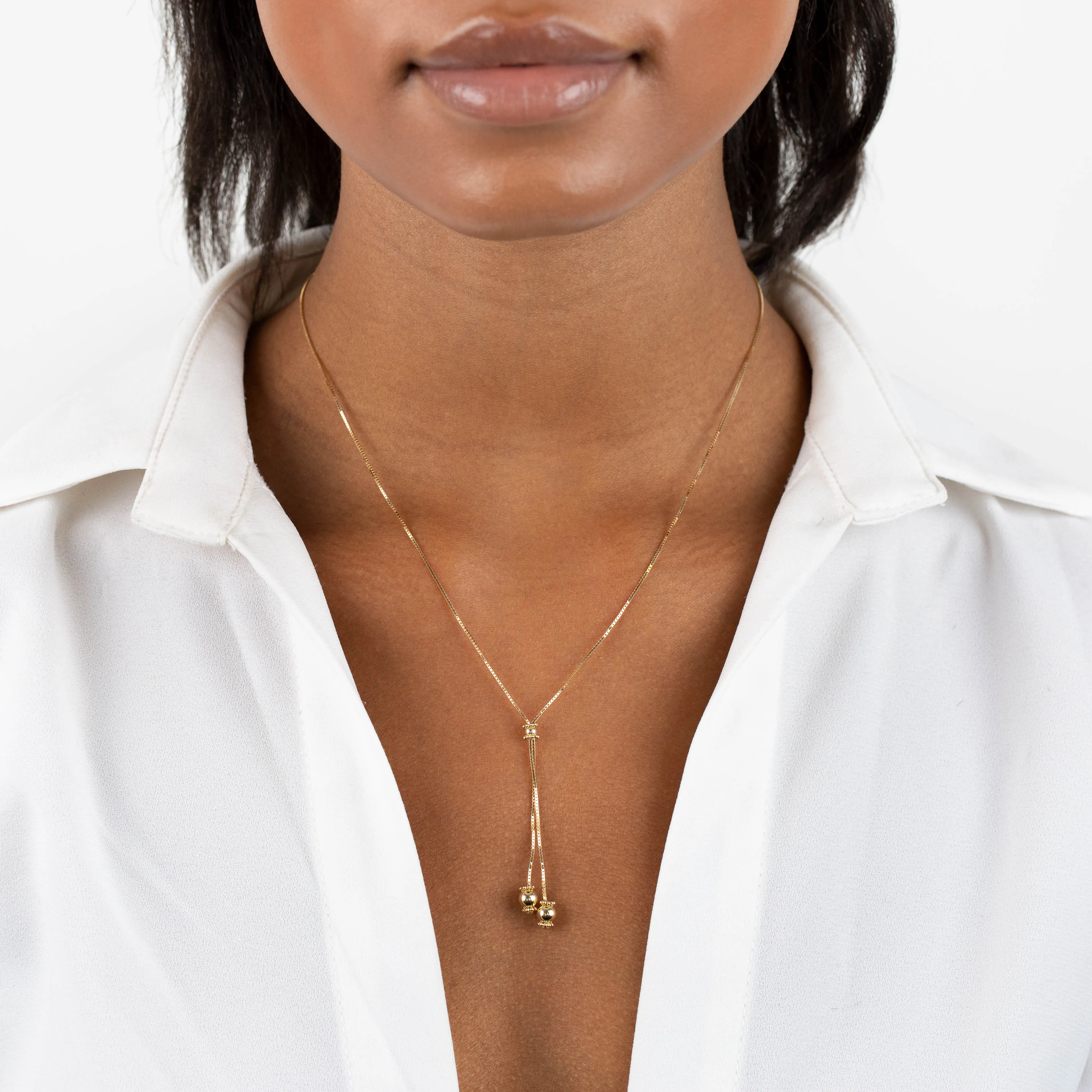 Box Chain Charms Lariat 14K