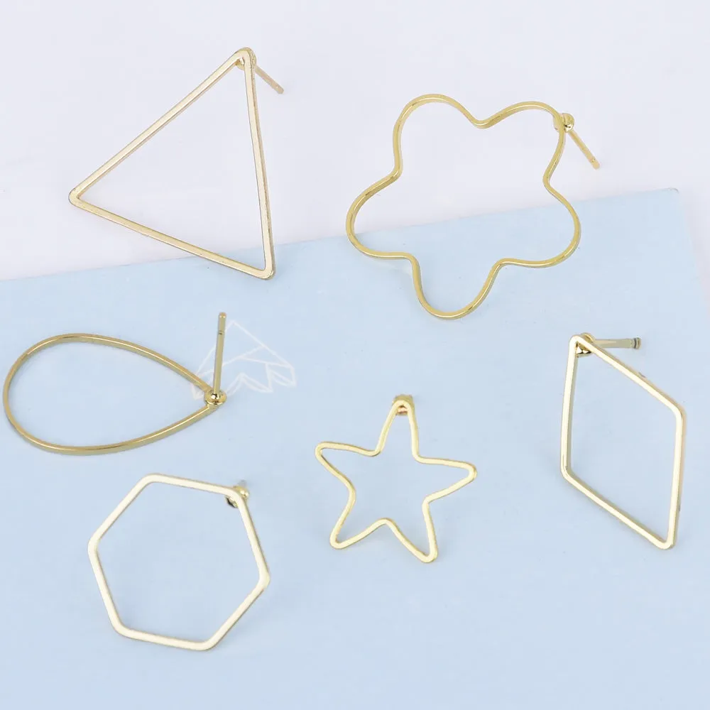 Brass Geometric Empty earrings studs Simple Open Shaped Earrings jewelry minimalist geometric earring stud 10pcs 102522