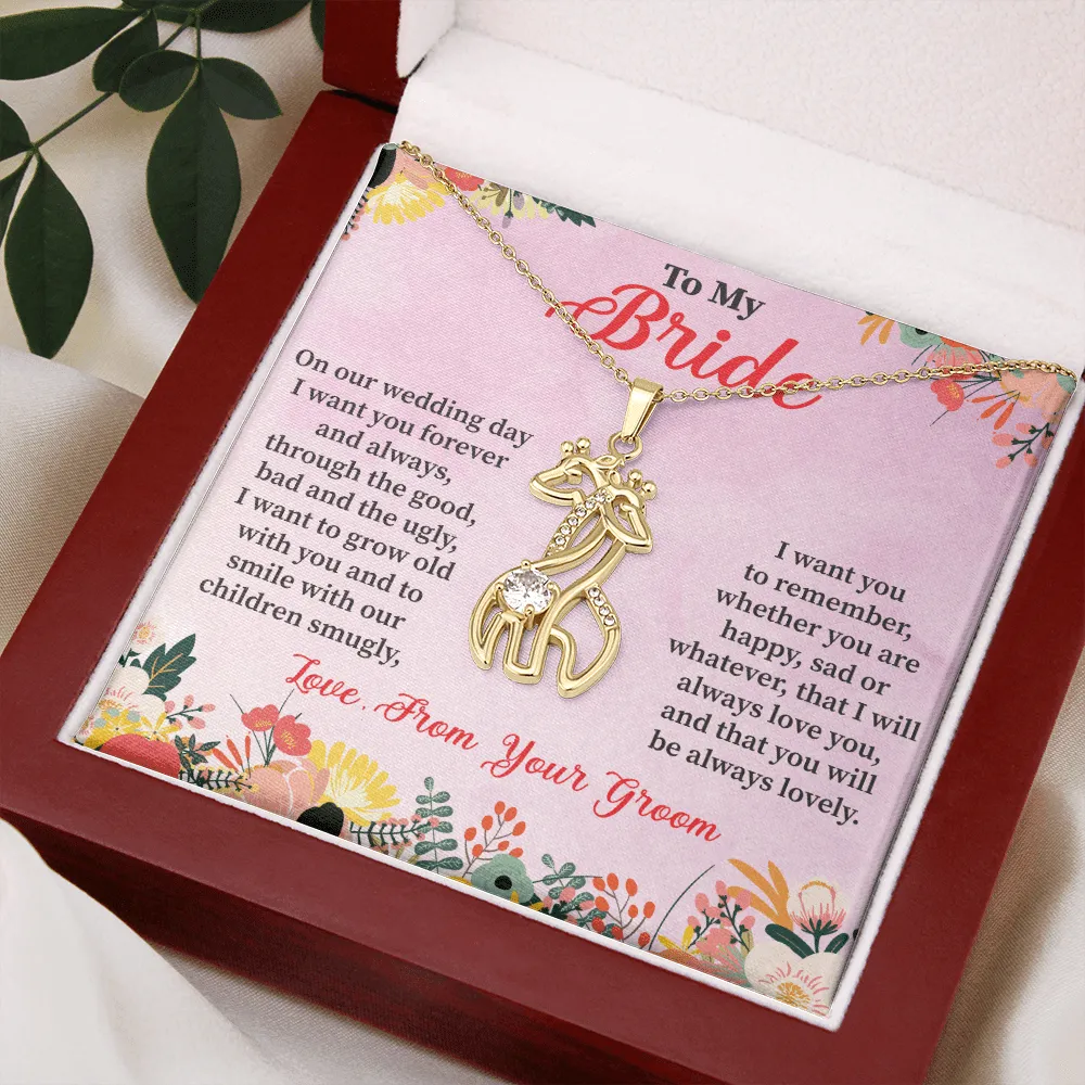 Bride - On Our Wedding Day - Graceful Love Giraffe Necklace Massage Card