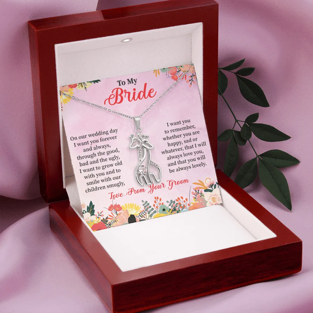 Bride - On Our Wedding Day - Graceful Love Giraffe Necklace Massage Card