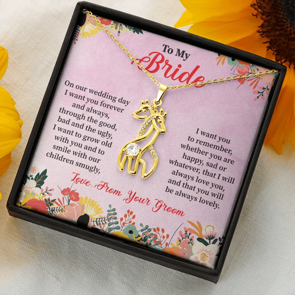 Bride - On Our Wedding Day - Graceful Love Giraffe Necklace Massage Card