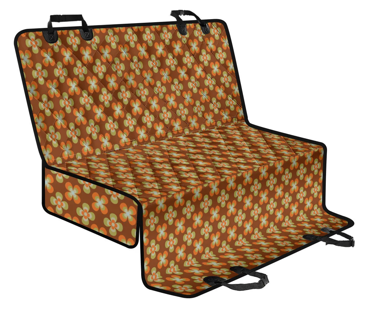 Brown With Orange Retro Hippie Flowers Pet Hammock Back Seat Cover