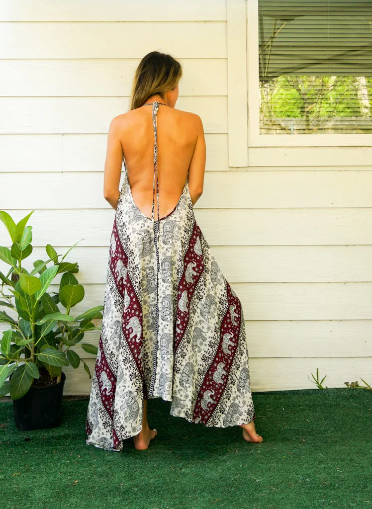 Burgundy Elephant Goddess Maxi Dress