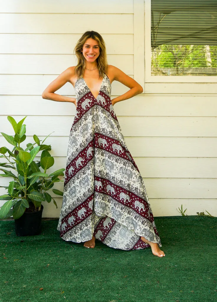 Burgundy Elephant Goddess Maxi Dress