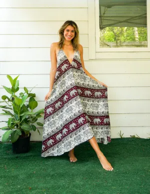 Burgundy Elephant Goddess Maxi Dress