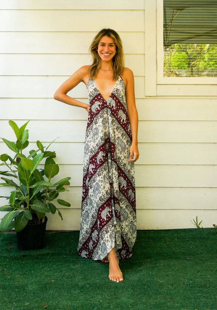 Burgundy Elephant Goddess Maxi Dress