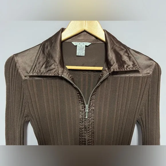 CAbi Retro SILK Sweater JACKET Brown WOMEN Medium