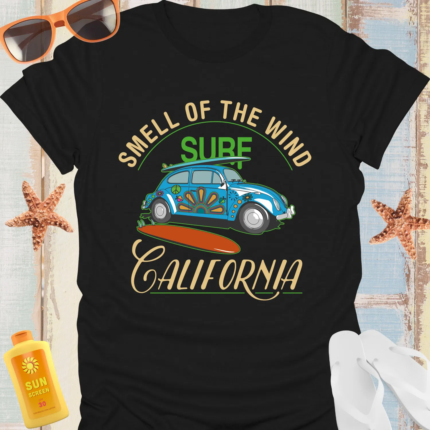California Retro Surf Tee Vintage Blue Car Design