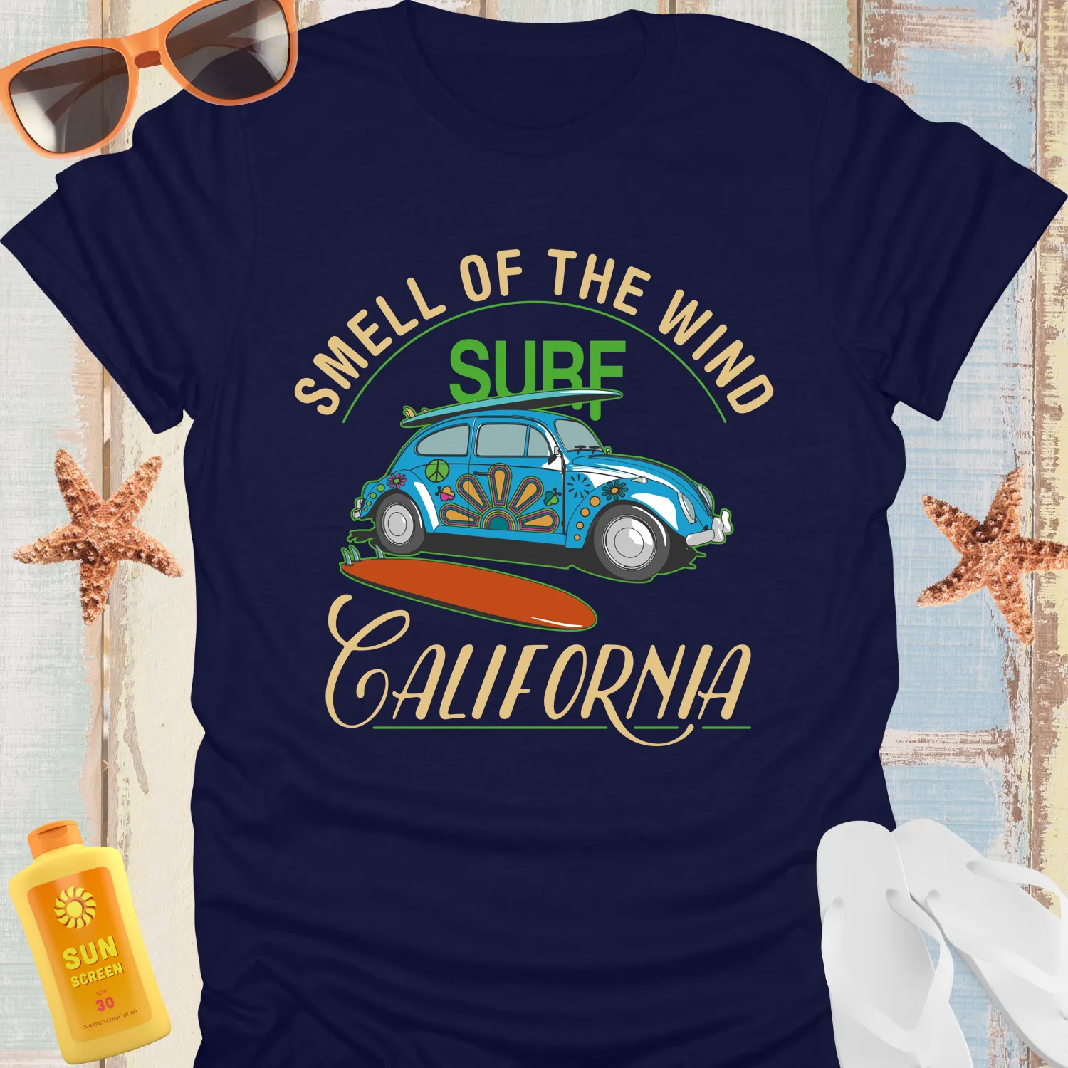 California Retro Surf Tee Vintage Blue Car Design