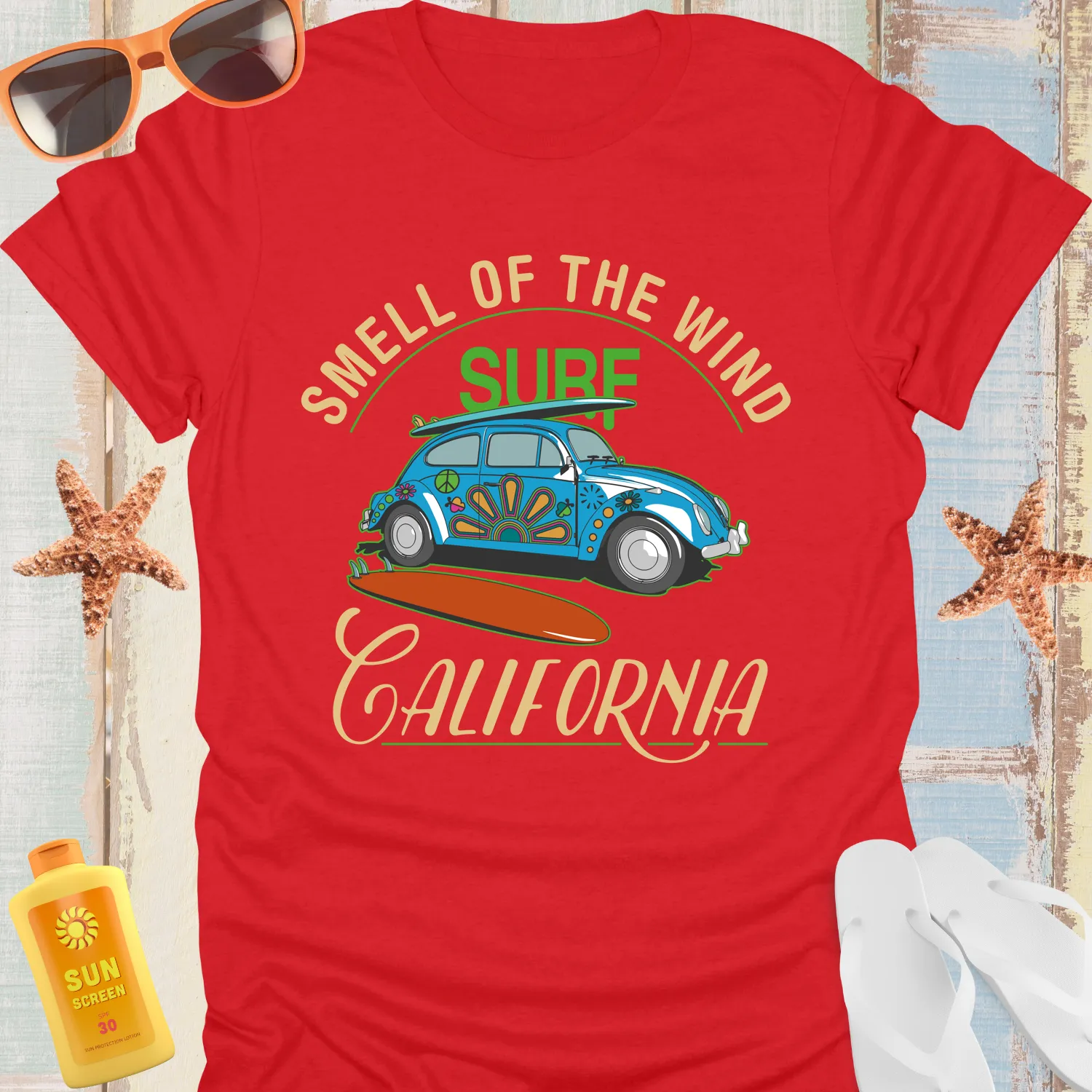 California Retro Surf Tee Vintage Blue Car Design