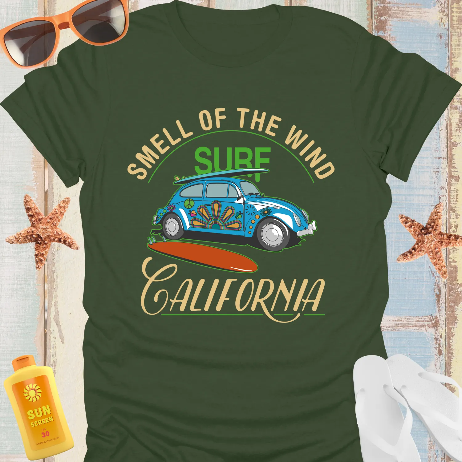 California Retro Surf Tee Vintage Blue Car Design