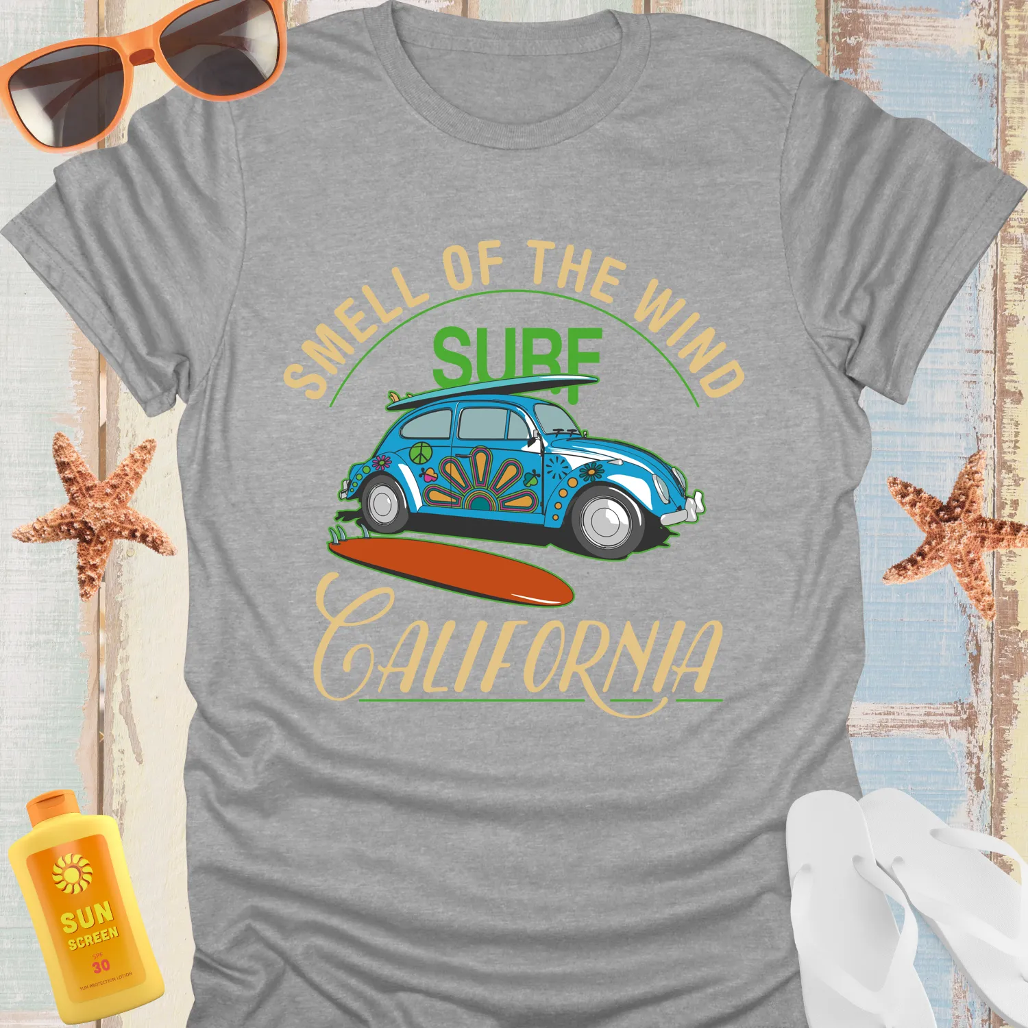 California Retro Surf Tee Vintage Blue Car Design